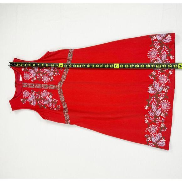 Anthropologie Womens Aiko Embroidered Shift Dress Size 0  Red Linen Blend - Picture 16 of 16